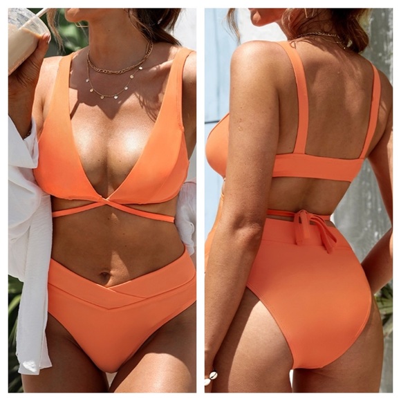 Cupshe orange crisscross straps two piece bikini, small